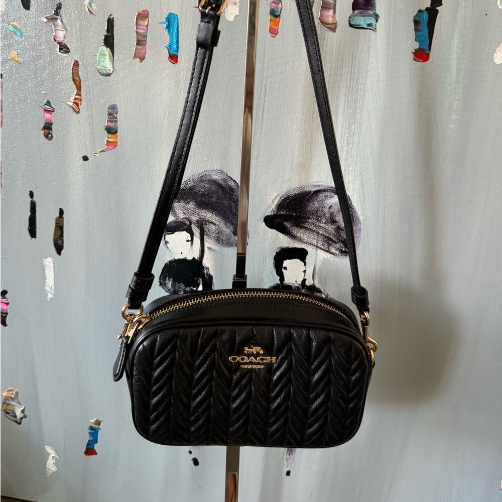 Coach Mini Black Quilted Crossbody Bag with Gold Accents